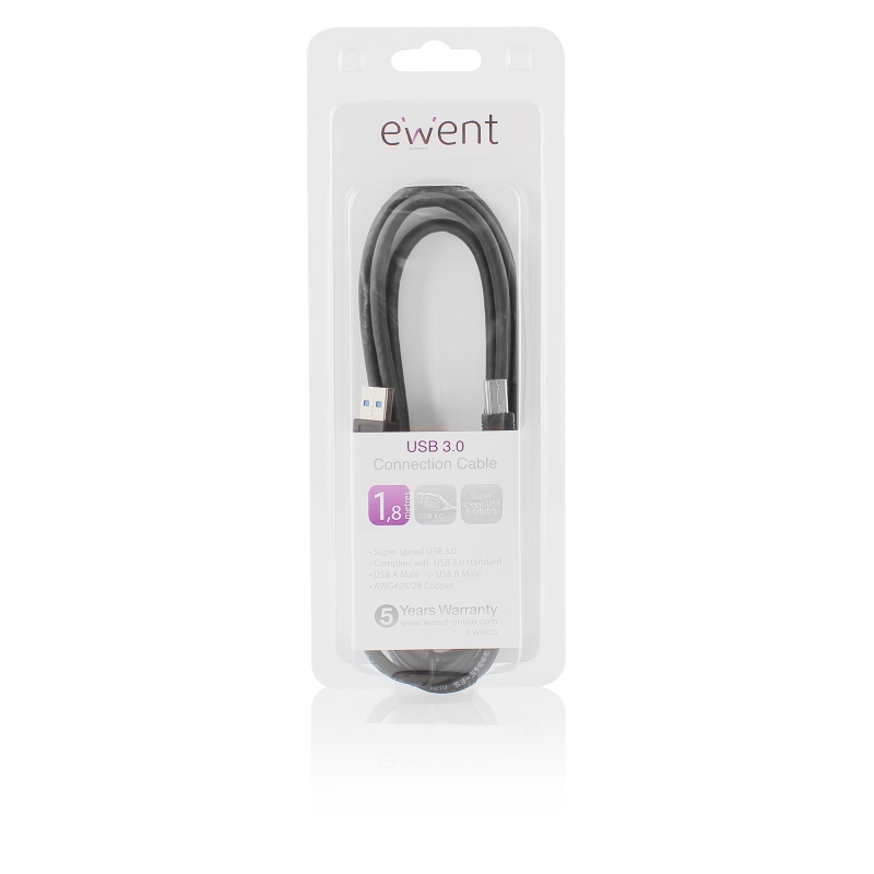 EW9623 | USB 3.0 cable A / B M / M 2.0 mt black, blister | Ewent | distributori informatica
