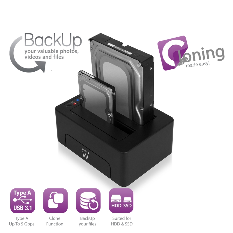 EW7014 | D.Dockingstation USB 3.1 für 2,5- und 3,5 SATA | Ewent | distributori informatica