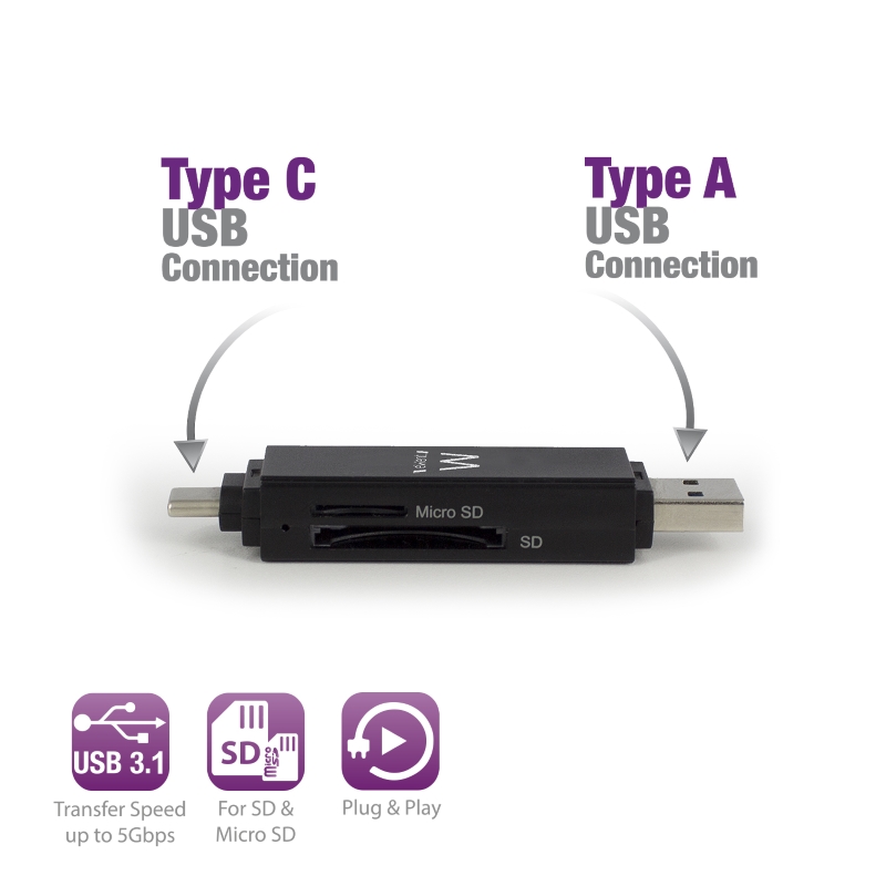 EW1075 | Compact USB 3.1 Gen1 Card Reader with a Type-C and Type A | Ewent | distributori informatica