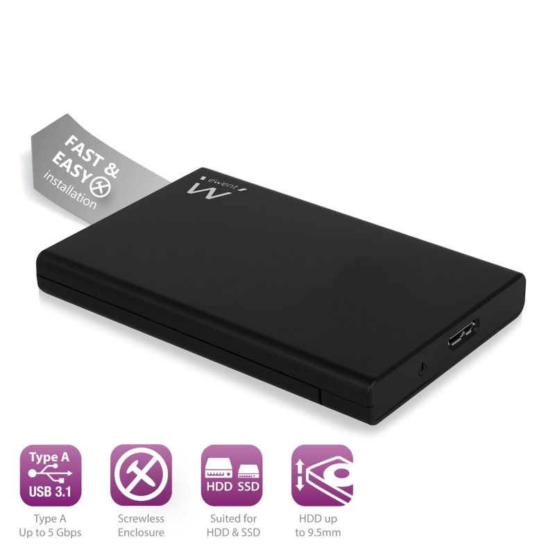 EW7044 | Schraubenloses USB 3.2 2,5-Zoll-SATA-Festplatten/SSD-Gehäuse | Ewent | distributori informatica