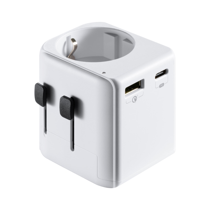 EW1472 | Adaptador de viaje universal con US/UK/AU/CH Schuko, USB-A&# | Ewent | distributori informatica