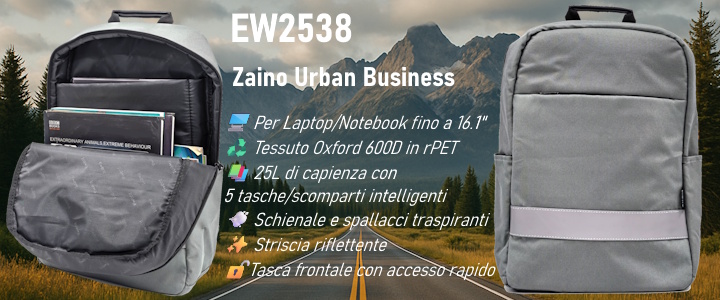 EW2538 Zaino grigio Urban Business per Laptop 16.1"