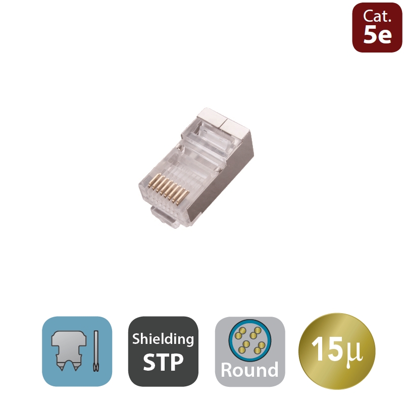 WPC-MDP-882-5F-R15 | PLUG CAT.5e RJ45 STP PER CAVO TONDO FLESSIBILE | WP Cabling | distributori informatica