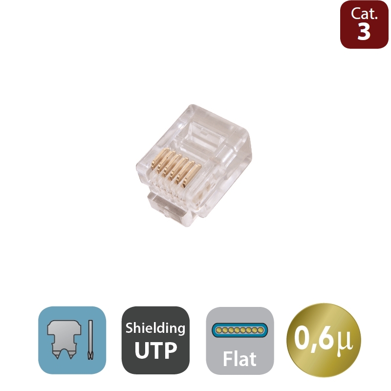 WPC-MDP-662-3U-F06 | CONECTOR MODULAR SIN APANTALLAR, 6P6C PARA CABLE PLANO | WP Cabling | distributori informatica