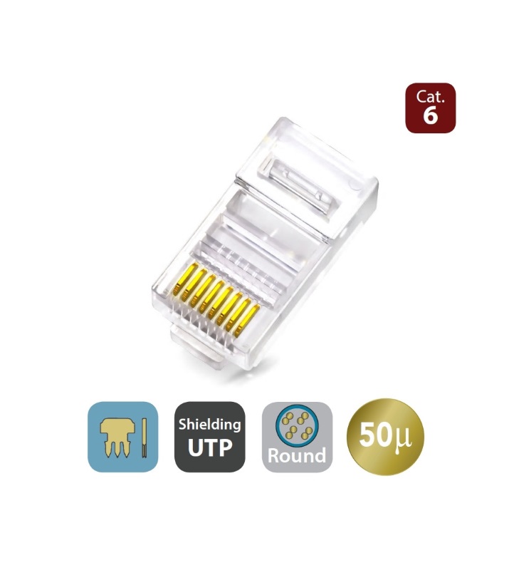 WPC-MDP-883-6UP-R50T | WIRE THROUGH PLUG CAT.6 RJ45 UTP PARA CABLE REDONDO SÓLIDO | WP Cabling | distributori informatica