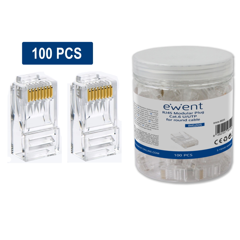 IM1205 | Conector modular CAT 6 U/UTP para cable redondo, 100 unidad | Ewent | distributori informatica