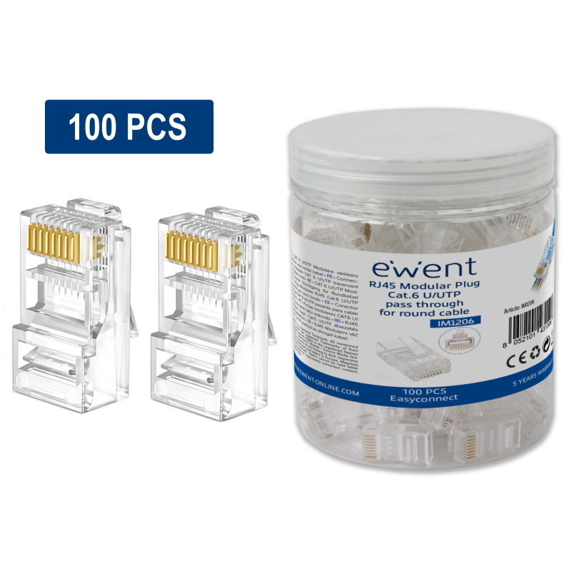 IM1206 | Conector modular CAT 6 U/UTP pasante, 100pz | Ewent | distributori informatica