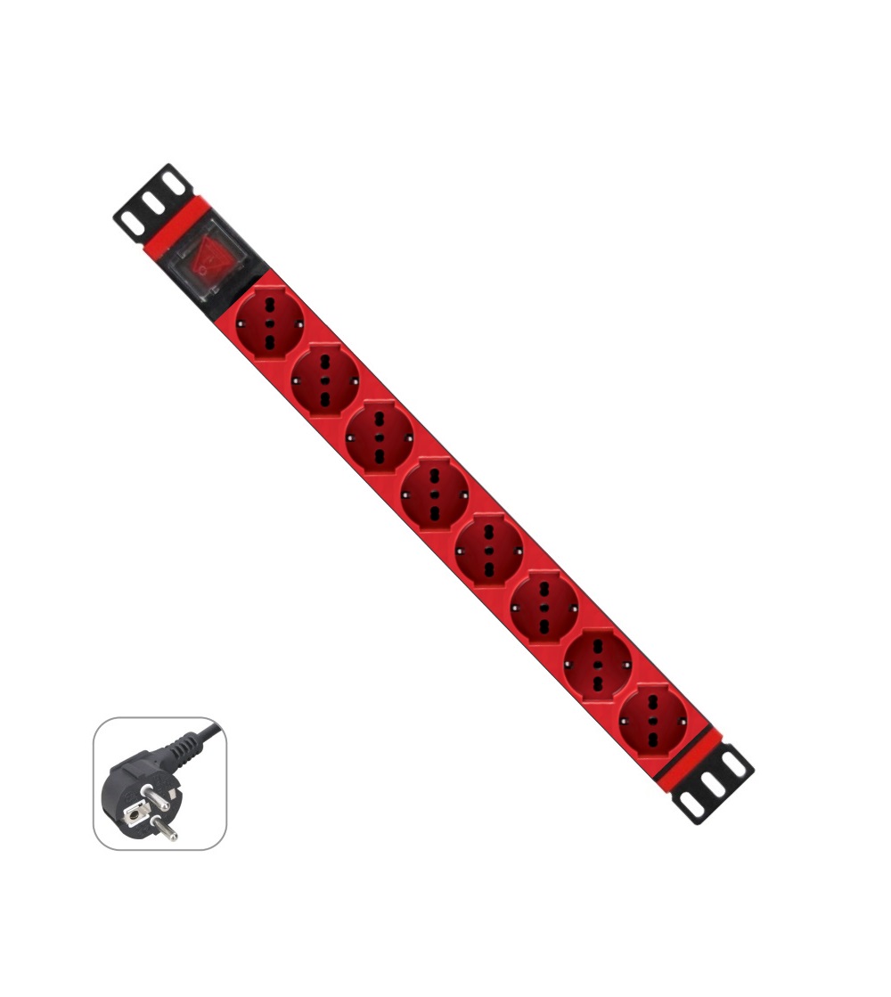 WPN-PDU-G01-08/R | MULTIPRESA RACK 19" 8 X ITA/SCHUKO ROSSE SPINA SCHUKO | WP Rack | distributori informatica