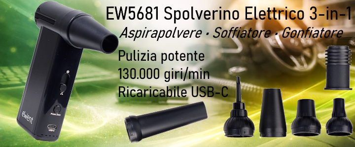 EW5681 - Spolverino, aspirapolvere, gonfiatore, aspirapolvere, 8 velocit&agrave;, 130.000 giri/min
