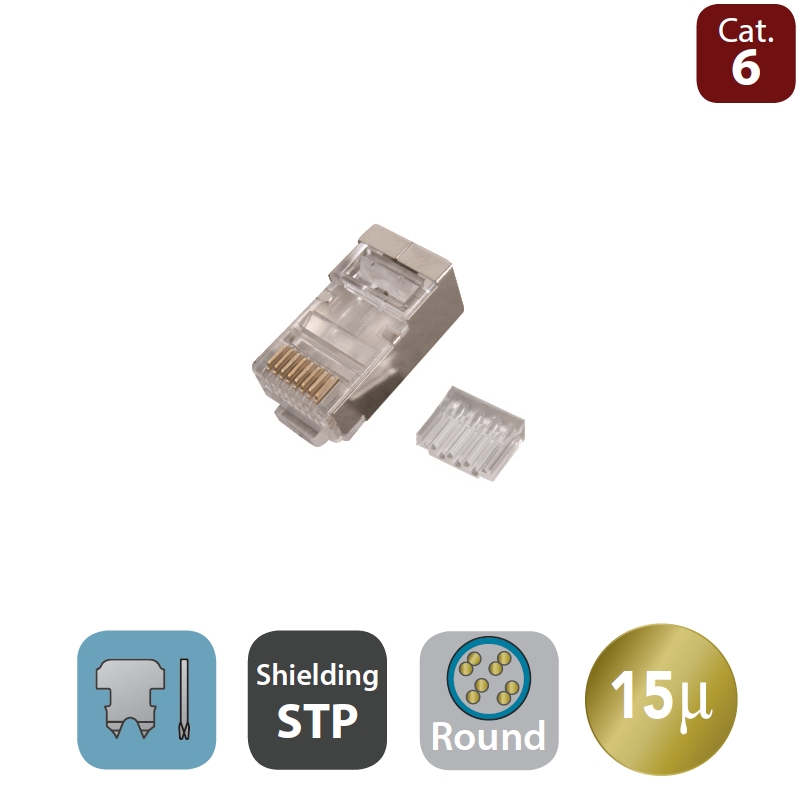 WPC-MDP-882-6F-R15 | PLUG CAT.6 RJ45 STP PER CAVO TONDO FLESSIBILE | WP Cabling | distributori informatica