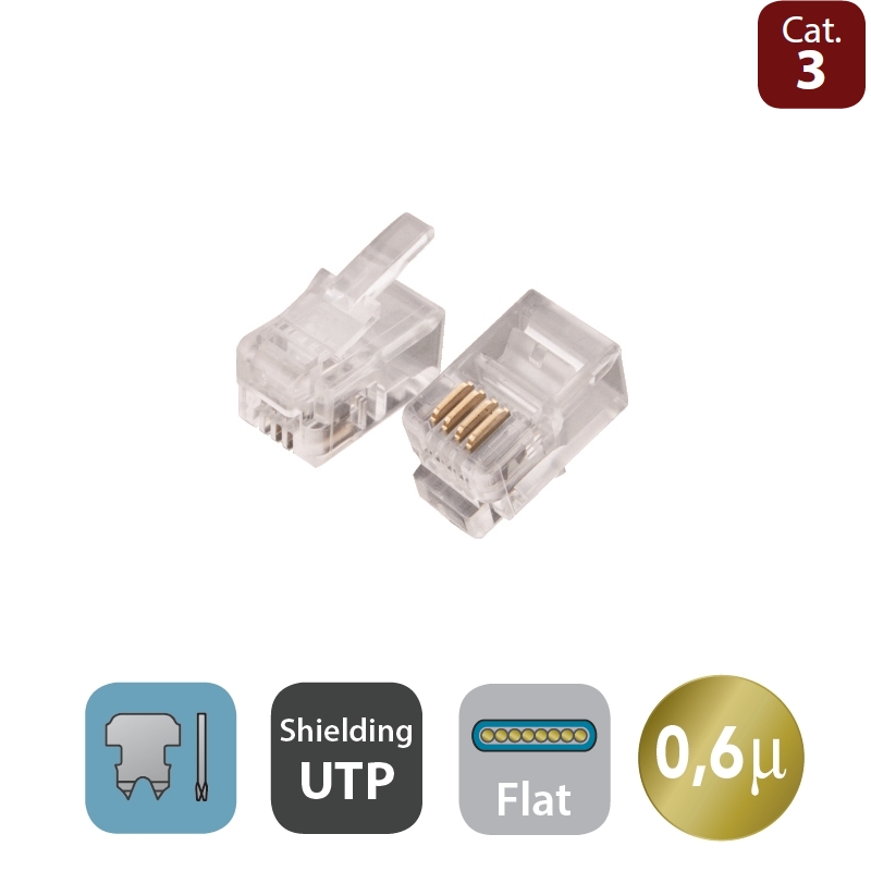 WPC-MDP-442-3U-F06 | PLUG TELEFONICO UTP 4P4C PER CAVO PIATTO | WP Cabling | distributori informatica